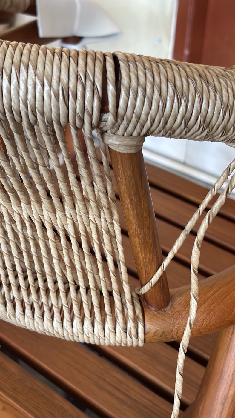 Rope weave meeting a timber leg
